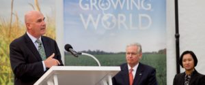 Monsanto executive at podium